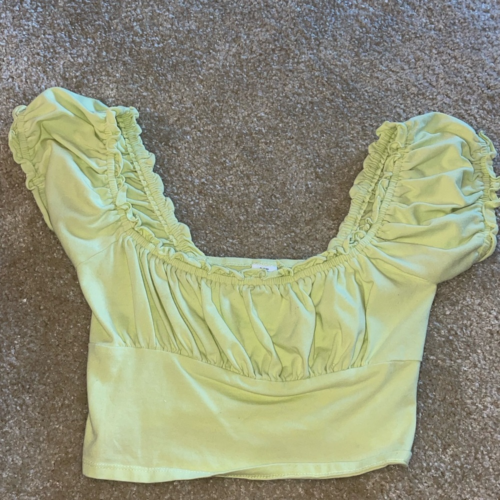 Light Green Ruffle Off The Shoulder Top
